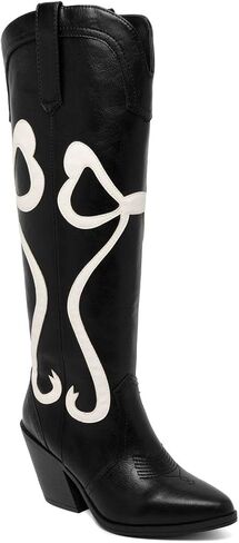 Sugar Women’s Tall Boots – Knee-High Vegan Leather Riding Boots with Pull-On/Side Zipper Entry, Decorative Straps, and Block Heel in Saudi Arabia
