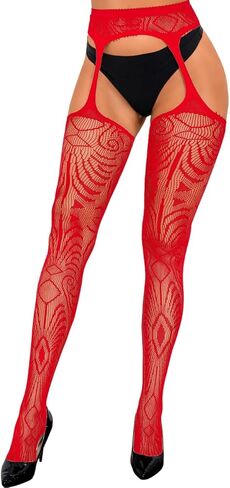 Sexy Women Patterned Thigh High Stockings With Garter Belt, Fishnet Lace Tights Sheer Suspender Pantyhose Rave Outfit in Saudi Arabia