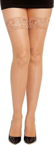 Dreamgirl Womens Fishnet Thigh High Stockings with Silicone Lace Top and Back Seam in Saudi Arabia