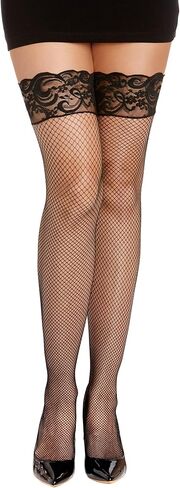 Dreamgirl Womens Fishnet Thigh High Stockings with Silicone Lace Top and Back Seam in Saudi Arabia