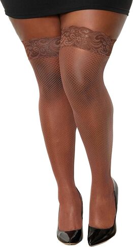 Dreamgirl Womens Fishnet Thigh High Stockings with Silicone Lace Top and Back Seam in Saudi Arabia