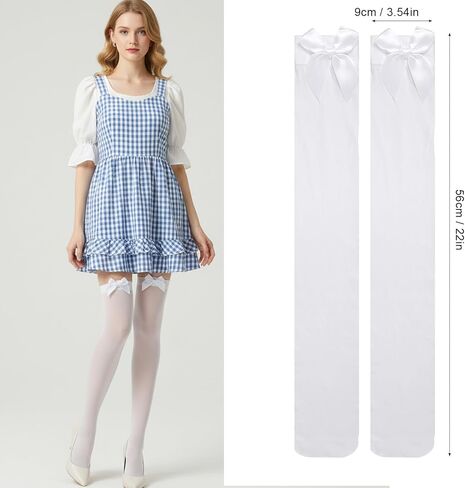 White Knee High Socks, Thigh High Stockings with Satin Bow Elegant Over the Knee Long Bow Socks for Women, Tall Bows Stockings Perfect for Parties & Costumes, White in Saudi Arabia