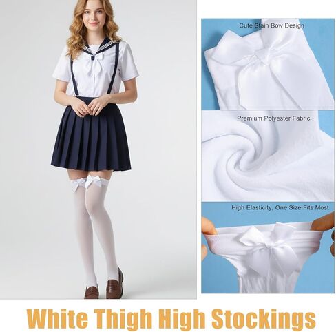 White Knee High Socks, Thigh High Stockings with Satin Bow Elegant Over the Knee Long Bow Socks for Women, Tall Bows Stockings Perfect for Parties & Costumes, White in Saudi Arabia
