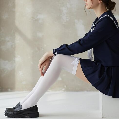 White Knee High Socks, Thigh High Stockings with Satin Bow Elegant Over the Knee Long Bow Socks for Women, Tall Bows Stockings Perfect for Parties & Costumes, White in Saudi Arabia