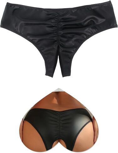 ohmydear Womens Faux Leather Underwear Low Rise Cheeky Bikini Booty Shorts Sexy Lingerie Panties Rave Bottoms for Women in Saudi Arabia