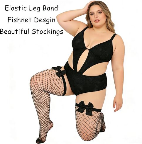 2 Pair Plus Size Fishnet Tights Stockings with Bows Thigh High Stockings for Women Party Cosplay in Saudi Arabia
