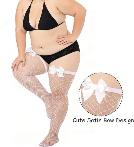 2 Pair Plus Size Fishnet Tights Stockings with Bows Thigh High Stockings for Women Party Cosplay in Saudi Arabia