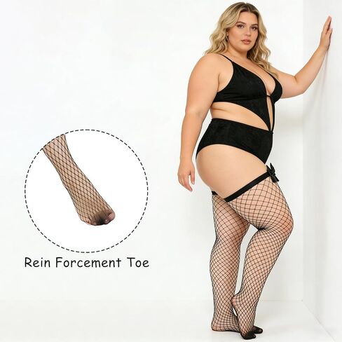 2 Pair Plus Size Fishnet Tights Stockings with Bows Thigh High Stockings for Women Party Cosplay in Saudi Arabia