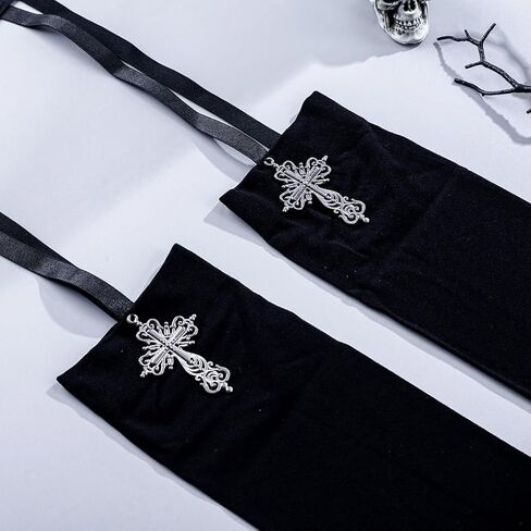 2 Pairs Halloween Thigh High Stockings Gothic Cross Patterned Tights Black High Socks Cosplay for Women in Saudi Arabia