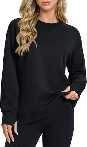 MAGCOMSEN Women's Oversized Sweatshirts Fleece Crewneck Shirts Long Sleeve Winter Casual Tops with Thumb Hole in Saudi Arabia
