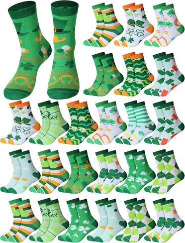 Shinymoon 24 Pairs St. Patrick Day Socks for Women Men Fuzzy Novelty Shamrock Clover Pattern Sock Gifts for Irish Holiday in Saudi Arabia