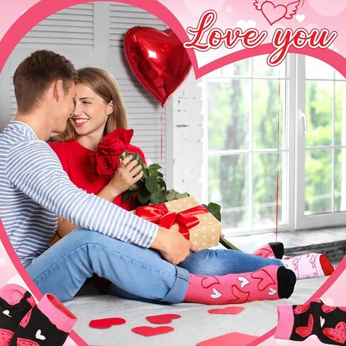 12 زوجًا من جوارب عيد الحب للنساء، جوارب منقوشة على شكل قلب ودب شفة كيوبيد وردية هدية للأم والأصدقاء والأخت (قلب) in Saudi Arabia