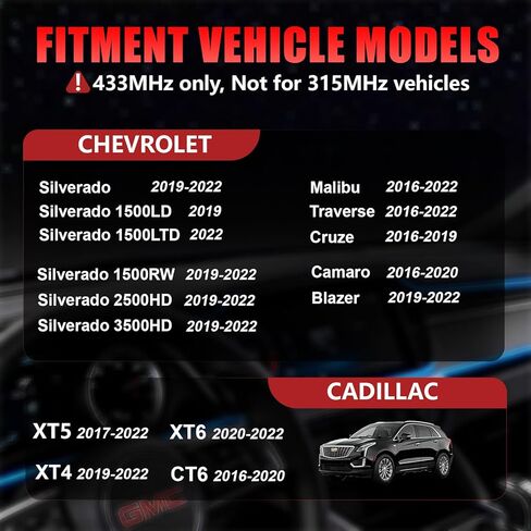مستشعر TPMS مبرمج مسبقًا 433 ميجا هرتز متوافق مع Chevy Silverado1500 2500HD 3500HD(2019-2022)، Cruze(2016-2022)، Traverse(2016-2022)، Cadillac XT5 (2017-2022) OE# 13598773 13528563(4 قطع) in Kuwait