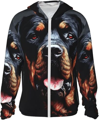 Men's UPF 50+ Sun Protection Hoodie Jacket Long Sleeve Outdoor Cool Rottweiler Dog Art Sun Shirt for Women Zip in Saudi Arabia