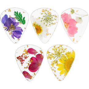 5 Pieces Flower Guitar Picks Dried Flower Resin Guitar Plectrums Heavy Handmade Colorful Guitar Plectrums Artist Guitar Pick for Bass Electric Acoustic Guitars Ukulele, Classical Triangle