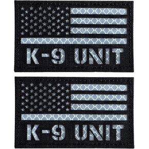 2 Pack Reflective K9 Unit Patch US Flag with Hook Back for Service Harness Tactical Vest Collar Hook-Fastener Backing (Black-White) in Kuwait