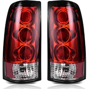 مصابيح خلفية AUTOSAVER88 متوافقة مع 1999-2002 Chevy Silverado 1500/2500/3500، 99-06 GMC Sierra، 2007 GMC Sierra Classic نماذج شفافة بعدسات حمراء زوج المصابيح الخلفية (تناسب فقط نماذج Fleetside)