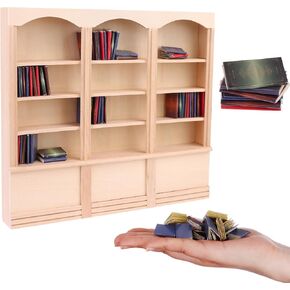 54 Pcs 1: 12 Miniatures Dollhouse Books and a Wooden Dollhouse Mini Bookcase Decoration Accessories 1: 12 Dollhouse Miniature Furniture 4 Floors Dollhouse Bookshelf for House Bedroom in Kuwait