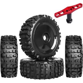 HobbyPark Glued 17mm Hex RC Buggy Wheels Tires for 1/8 Scale Arrma Typhon 6S 3S Talion Blx, Losi 8IGHT, Set of 4