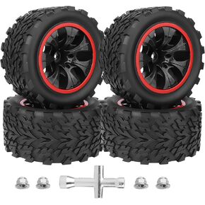 HobbyPark Preglued 12mm Hex RC Truck Wheels and Tires Set for 1/10 Scale Traxxas Rustler 2wd 4x4 VXL Redcat Volcano EPX Pro Blackout XTE 2s 3s 4s Brushless Power