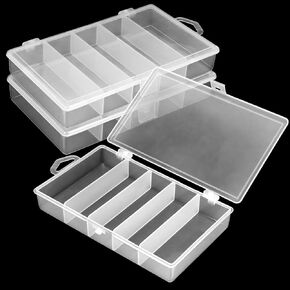 Fyess 3 Pack 5 Grid Plastic Fishing Tackle Storage Box Visible Bead Jewelry Making Findings Organizer Box,6.8" x 3.5" x 1.2"