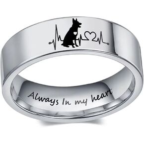 XAHH Dogs Heartbeat Ring for Women Men Love Heart Stainless Steel Ring Puppy Jewelry Pet Lovers Ring Engraving Always In My Heart Size 6-13