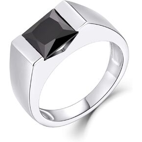 JO WISDOM 925 Sterling Silver Classical Plain Signet Black Wide Ring with 5A Cubic Zirconia,Jewelry for Women