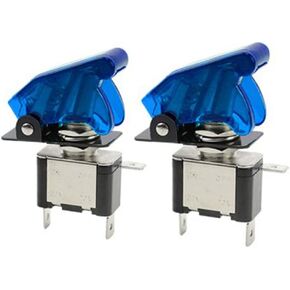 HSF 2 حزمة 12V 20A ASW-07D الروك مضاءة تبديل / زر التبديل، 3 دبوس أبيض LED تضيء تبديل التبديل الثقيلة مع غطاء السلامة الأزرق الحرس لسباق السيارات شاحنة قارب RV in Kuwait