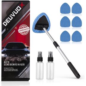 deuvuo Upgraded Windshield Cleaning Tool, Expandable Car Window Cleaner Inside with 6 Reusable Microfiber Pads, 2 Spray Bottles, Multifunctional Auto Interior Windshield Cleaning Wand Glass Tool