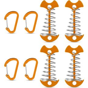 4pcs Fishbone Deck Anchor Pegs, Aluminum Colorful Deck Anchor Pegs with Carabiners Tent Rope Tighteners with Spring Buckle Fishbone Tent Stakes for Outdoor Hiking Camping (Black)