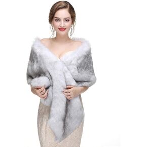 Anglacesmade Bridal Faux Fur Wrap Wedding Fur Stole with Brooch Evening Party Warm Shrug Cape