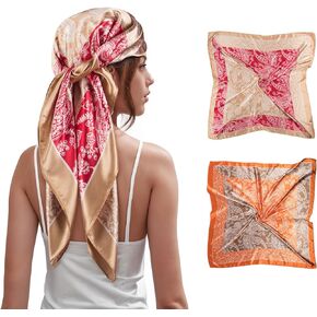 SWAT PANY 2 Pcs Head Scarf for Women Like Satin Head Scarf Silk Scarf for Women Hair Wrap Sleeping 35 x 35 Inches