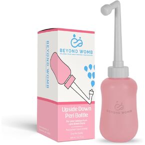 Beyond Womb Upside Down Peri Bottle for Postpartum Care | Portable Bidet | Spray Bottle for Perineal Cleansing and Recovery | Postpartum Essential (Peach, 10 oz)