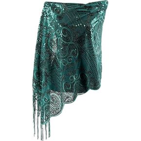 ARTMASK.US Sparkle Floral Sequin Scarf Vintage Style Evening Shawl Bling Classy Wedding Scarf Tassel Embroidery Lace