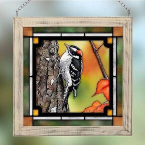 Wild Wings 5386497329 Stained Glass Art, 9-inch Height (Downy Woodpecker)