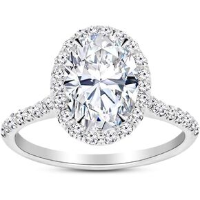 خاتم خطوبة من الذهب الأبيض عيار 14 قيراط 1.5 قيراط من LAB GROWN DIAMOND Halo قطع بيضاوي من الألماس (لون G-H VS2-SI1 وضوح 1 قيراط مركزي)