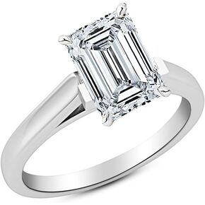 Platinum 1-5 Carat Lab Grown Solitaire Emerald Cut Cathedral IGI Certified Diamond Engagement Ring (H-I Color VS2-SI1)