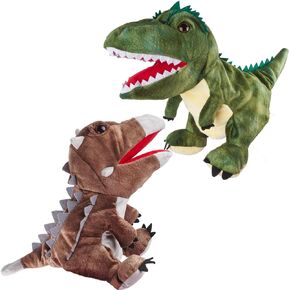 Omoojee Plush Dinosaur Hand Puppets, Soft Dinosaur Toy Stuffed Puppets Gifts for Kids (2 pcs)