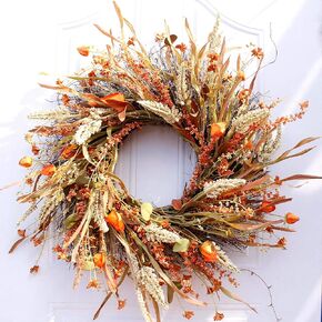 Dseap Wreath - 17-Inches, Peony Flower: Decorative Artificial Flower Wreath, Faux Floral Wreath for Front Door Window Wedding Outdoor Indoor - Round, Pink & White