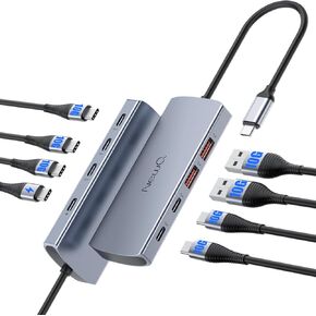 USB 3.2 Hub 10Gbps Gen2 with 5 USB C 3.2, 2 USB A 3.2, PD 100W Max, Thunderbolt 3 | 4 Hub 8-Ports for MacBook, iPad, iPhone 15/Pro/Max, Dell, HP, Samsung, PC, Flash Drive, Etc (Not Support Monitor)
