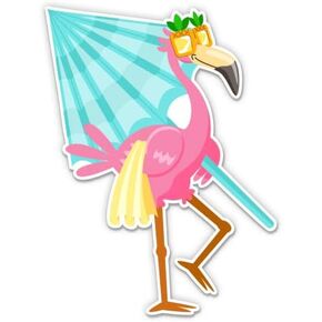 Flamingo on Vacation - 5" Vinyl Sticker - for Car Laptop I-Pad - Waterproof Decal