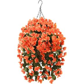 INQCMY Artificial Plant Hanging Basket, 15.7' x 15.7' x 21.6', Blue, 4pcs Begonias Silk Flowers, for Patio Garden Decor