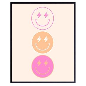 Pop art Smiley Face Decor - Preppy Room Decor for Women Woman - Vintage Retro Wall Decor for Teen Girls Bedroom, small Apartment - Aesthetic Room Decor - Minimalist Funky Wall Art - Cute Trendy Poster