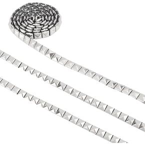 WADORN 5 Yards 8mm Hot Fix Nailhead Trim, Stainless Steel Square Rivet Studed Applique Trim Metal Iron-on Nailhead Trim for DIY Purse Handbag Punk Clothing Shoes Belt Decoration, Gold