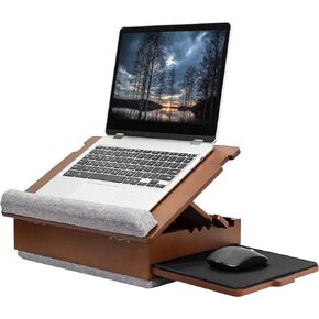 SideKiix Wooden Tilting Lap Desk for Writing, Drawing, Laptop Work, and More, Height Adjustable Compact Table with Slide-Out Mouse Pad, Internal Storage, Wrist Support, Dark Wood, SX-LAPD-1