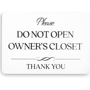 Do Not Open Owner's Closet Sign (White Acrylic 5 x 3.5 in) - Owners Closet Sign - Airbnb Essentials for Hosts - Airbnb Signs for Host - Vrbo Essentials for Hosts - Vrbo Signs - Private Door Sign