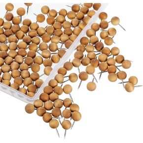 Wooden Push Pins Thumb Tacks Push Pins for Cork Board Round Head Map with Steel Needle Point Boho Office Supplies(Brown,80 Pieces)