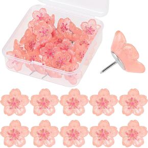 25Pcs Cherry Blossoms Push Pins, Pink Resin Glitter Flower Push Pins Decorative Thumb Tacks for Wall Hangings, Bulletin Board,Maps, Office Wall