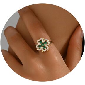 NONAMOIS Gold Rings for Women Open Anti Anxiety Spinner Ring Adjustable Fidget Rings Evil Eye Flower Ring Jewelry for Girls