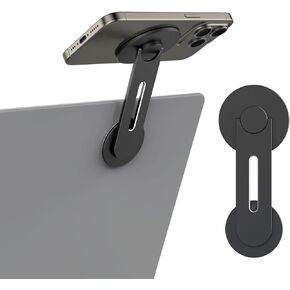 MoKo Magnetic Laptop Phone Holder, Adjustable Continuity Camera Mount for Monitor's Top and Side, Slim Computer Expansion Bracket Stand for Tesla, MagSafe iPhone 15/14/13/12 Smartphones, Black